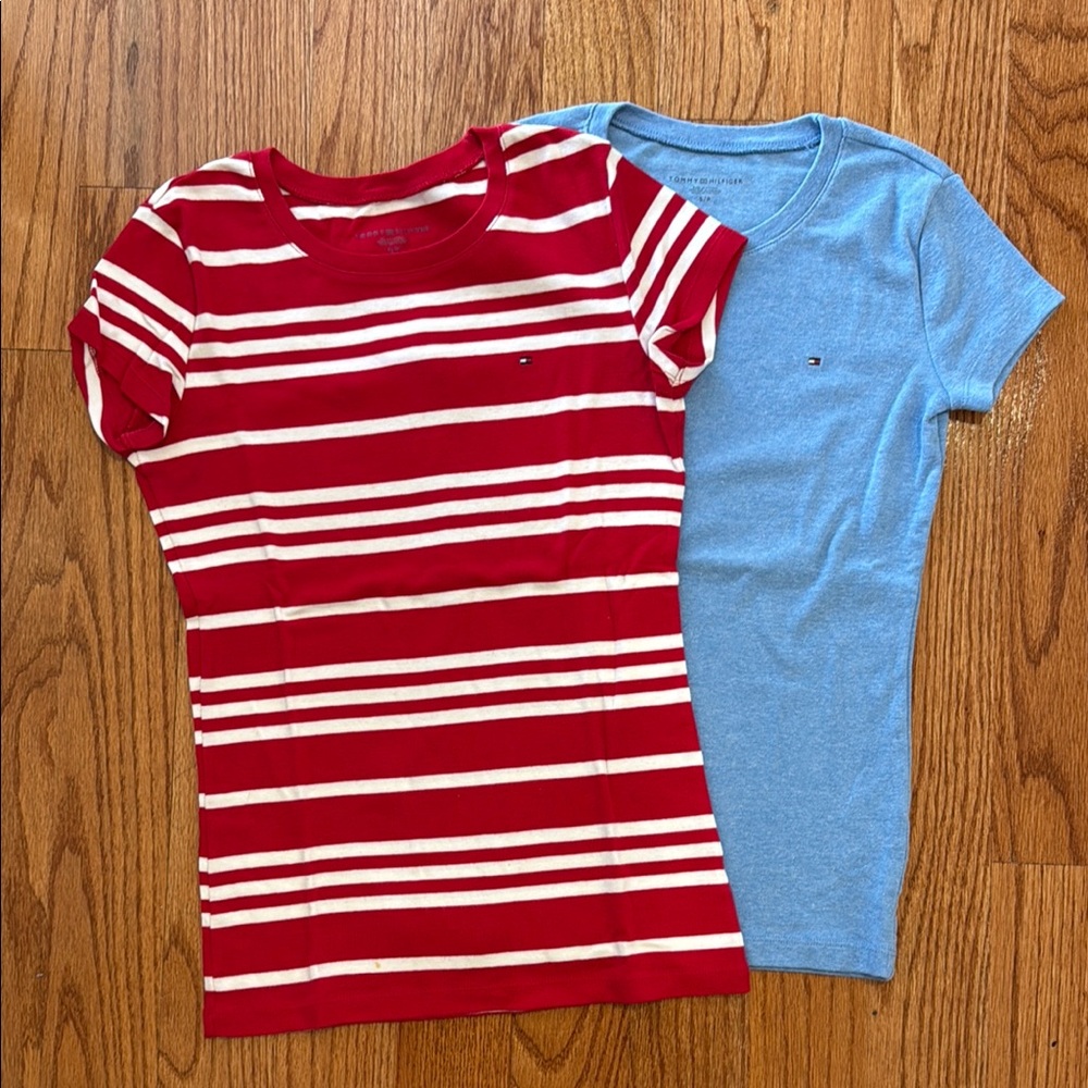 Tommy Hilfiger Red and Blue Short Sleeve Tee